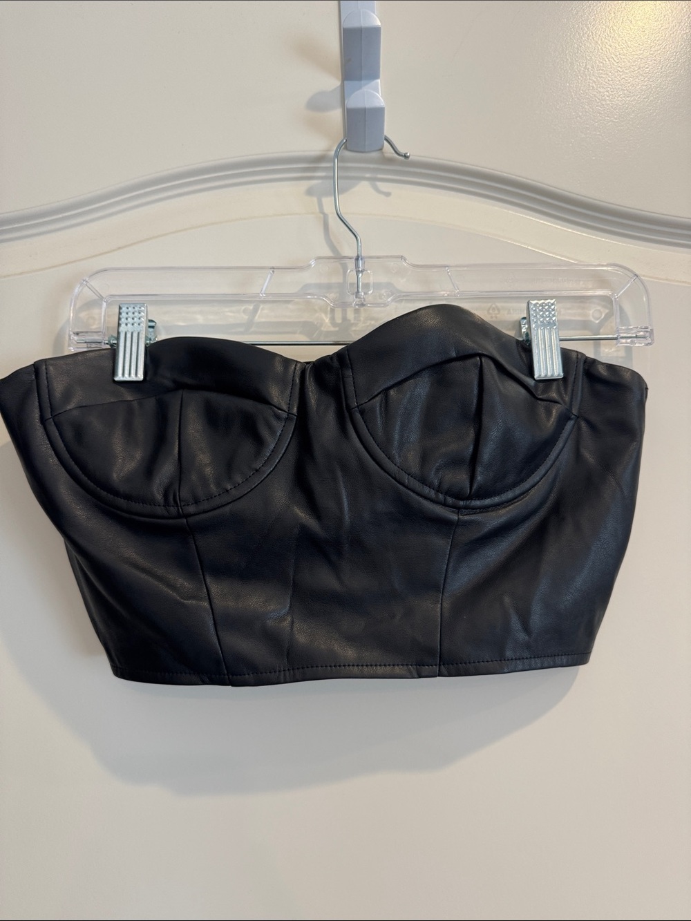 Black Faux Leather Strapless Bustier Top